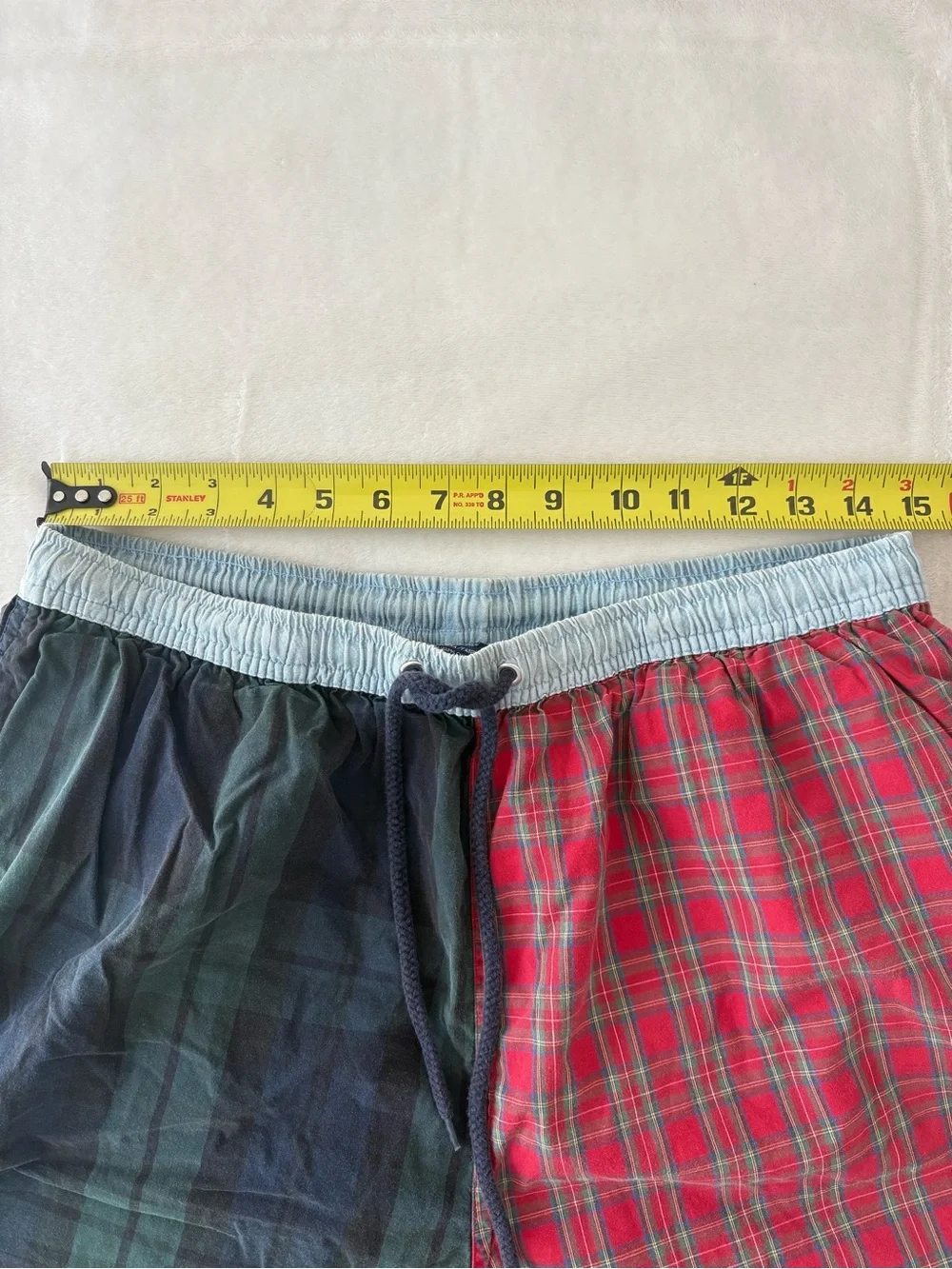 Tommy Hilfiger Vintage Split Plaid Drawstring Swim Shorts - Red & Green